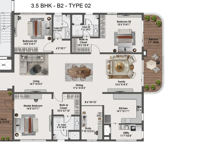 3.5 BHK B2 Type 02 floor plan of Sattva Lago